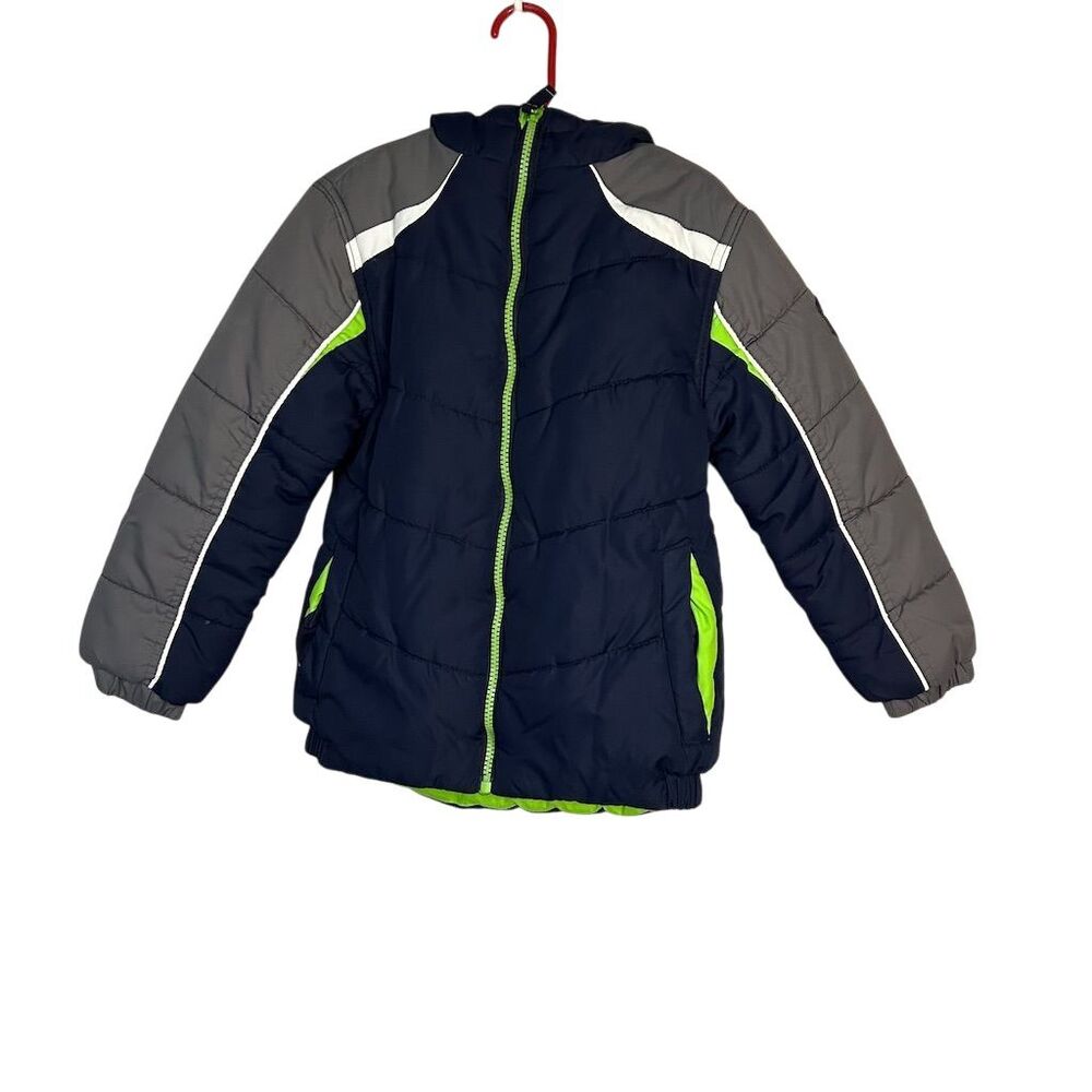 Protection System Boys Puffer Jacket Size 5/6 Navy Gray Green Winter Coat